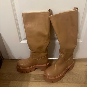 Camel Faux-Fur Lined Knee Boots